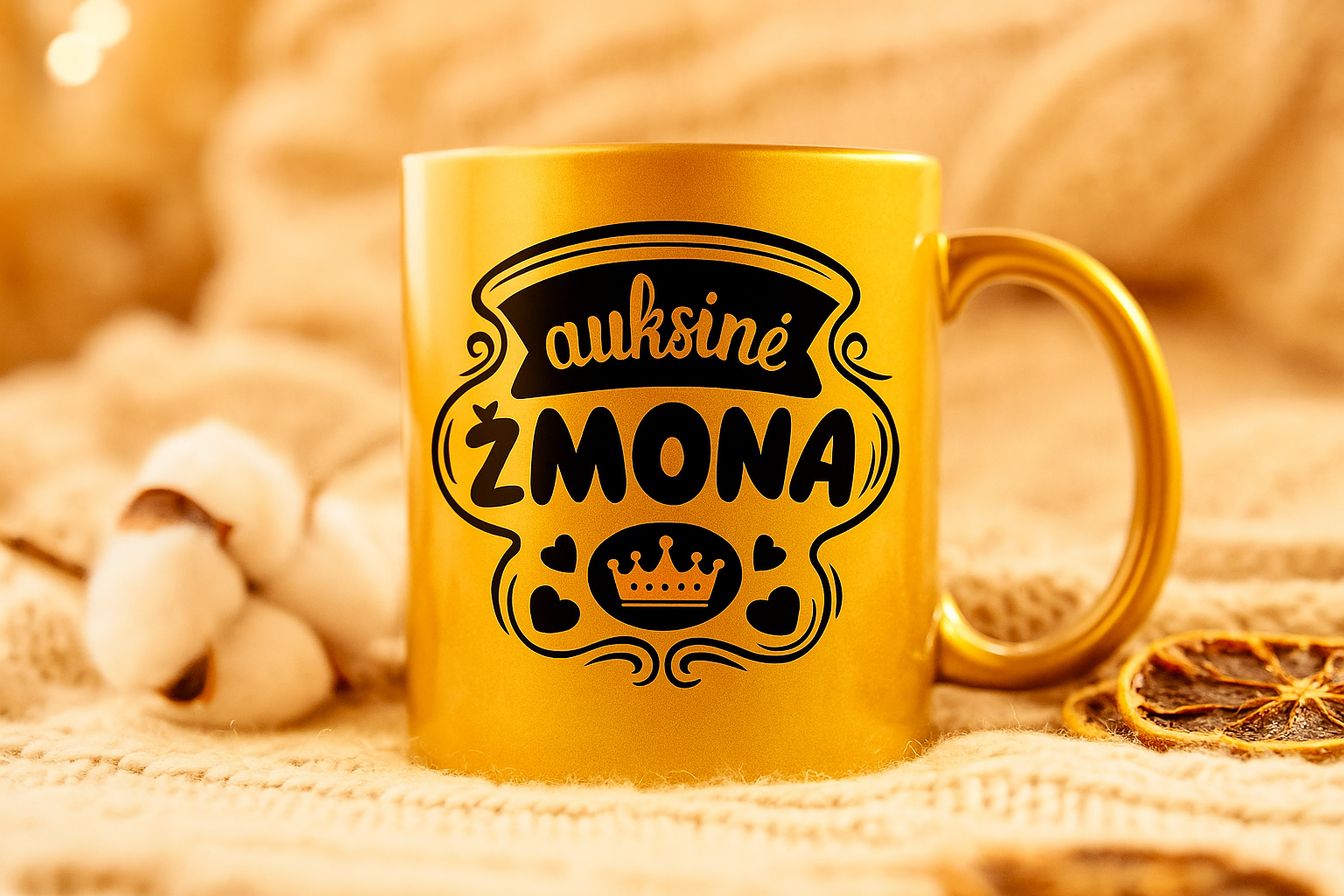 Aukso spalvos puodelis žmonai "Auksinė žmona"