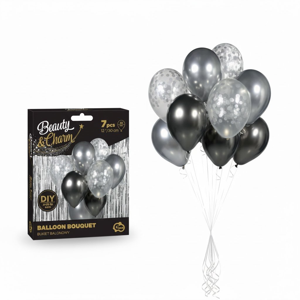 Balionų rinkinys dekorui "Silver & Graphite" 7vnt. - Image 2