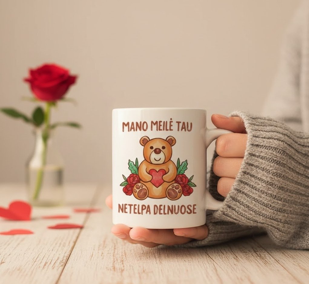 Dovanų puodelis "Mano meilė tau netelpa delnuose"