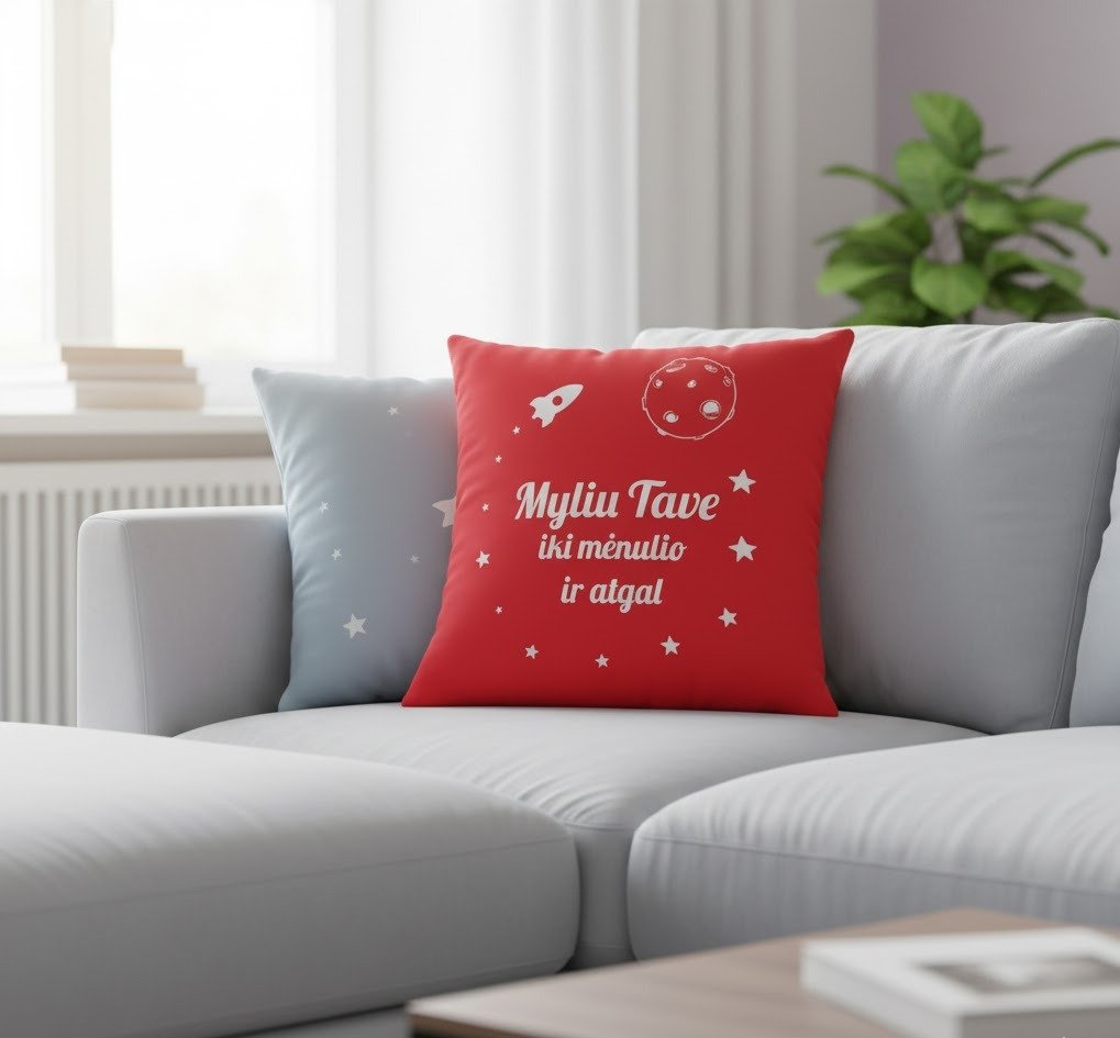 Namų dekoratyvinė pagalvėlė "Myliu tave iki mėnulio ir atgal"