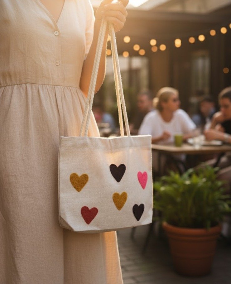 Turkiška stilinga tašė-surmaišis "Spalvotos širdutės"